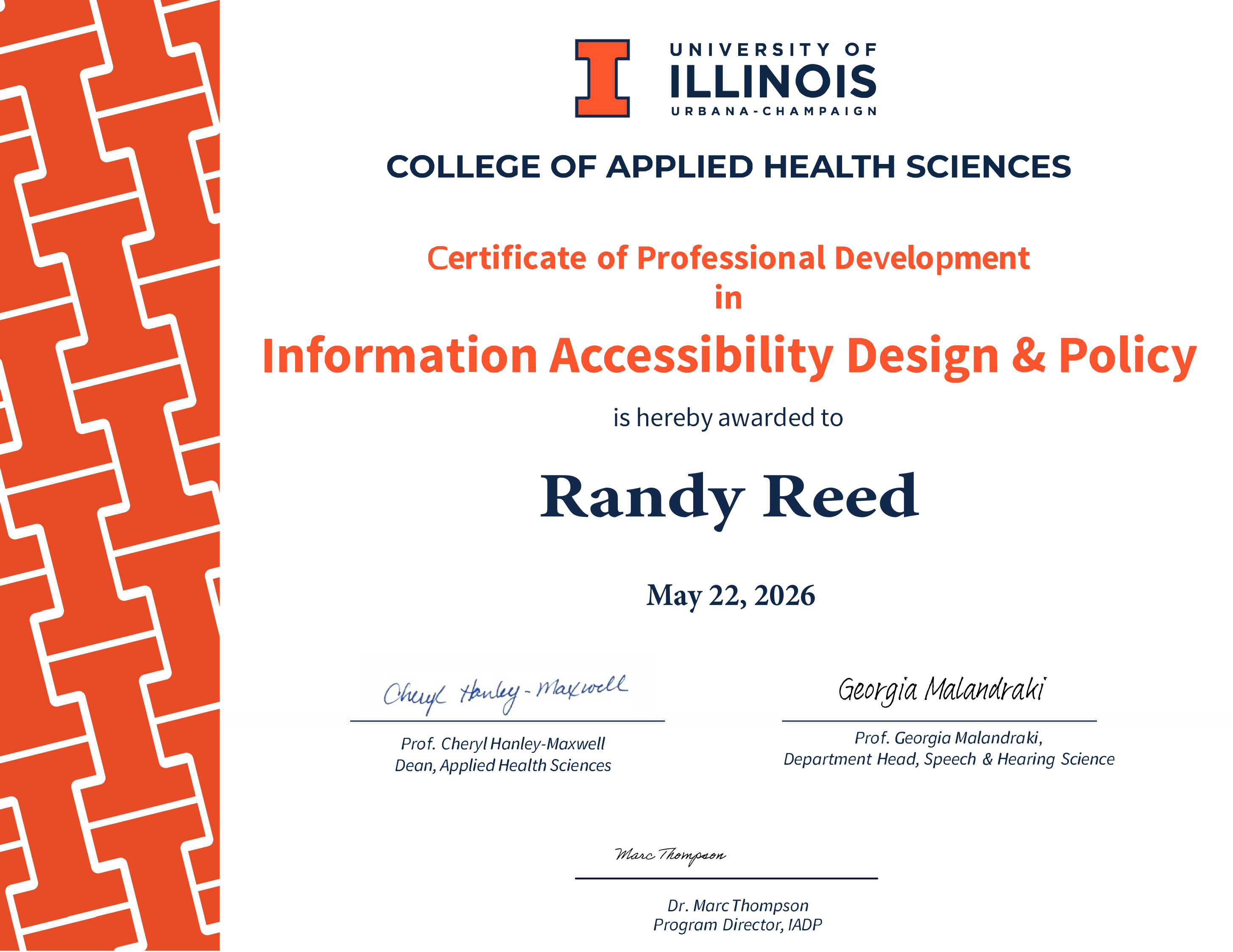 Information Accessibility Design and Policy certificate from the University of Illinois Urbana-Champaign.